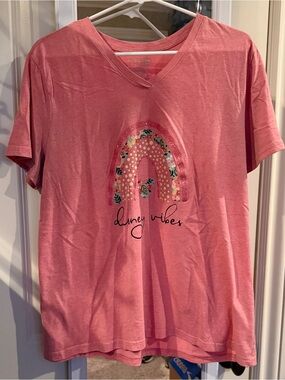 🌈✨ Disney Inspired Rainbow Vibes Heather Peach V-Neck Tee ✨🌈